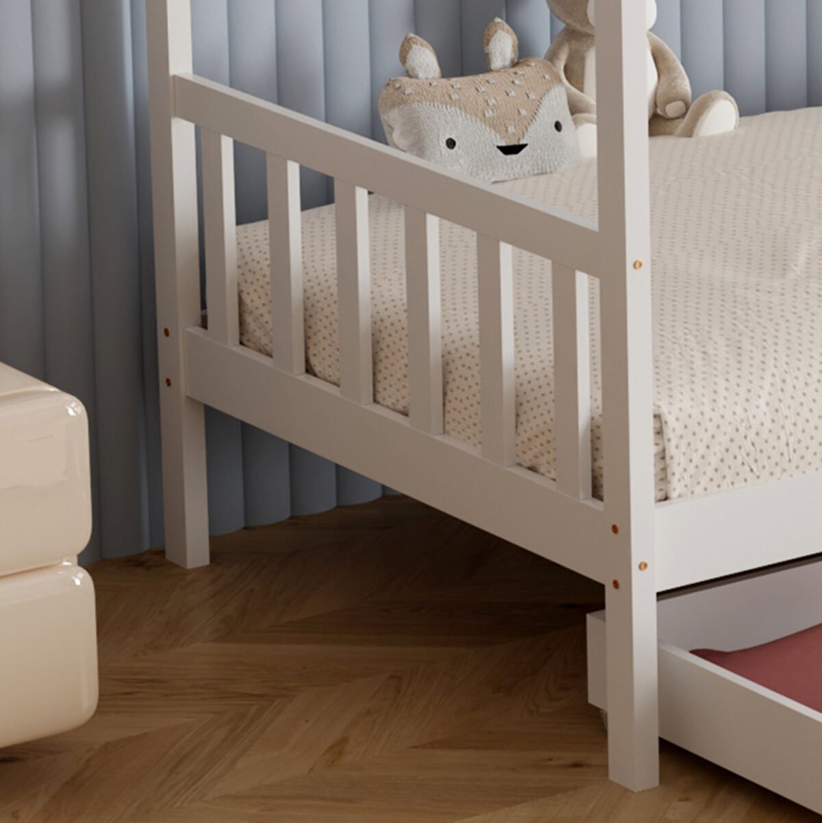 ΚΡΕΒΑΤΙ ΠΑΙΔΙΚΟ KLARICE HM680.03 τ.MONTESSORI-2 ΣΥΡΤΑΡΙΑ-ΞΥΛΟ ΠΕΥΚΟΥ ΛΕΥΚΟ-190x90εκ - Image 6