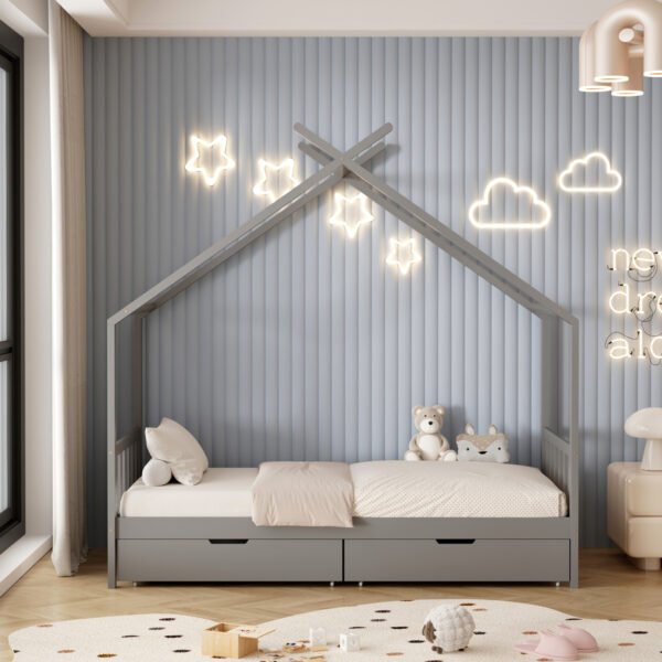 ΚΡΕΒΑΤΙ ΠΑΙΔΙΚΟ KLARICE HM680.05 τ.MONTESSORI-2 ΣΥΡΤΑΡΙΑ- ΞΥΛΟ ΠΕΥΚΟΥ ΓΚΡΙ-190x90εκ - Image 5