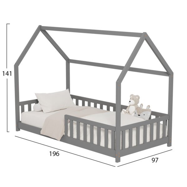 ΚΡΕΒΑΤΙ ΠΑΙΔΙΚΟ ΜΕ ΚΑΓΚΕΛΑ PHYLLIS HM679.05 τ.MONTESSORI ΞΥΛΟ ΠΕΥΚΟ ΓΚΡΙ-190x90εκ. - Image 3