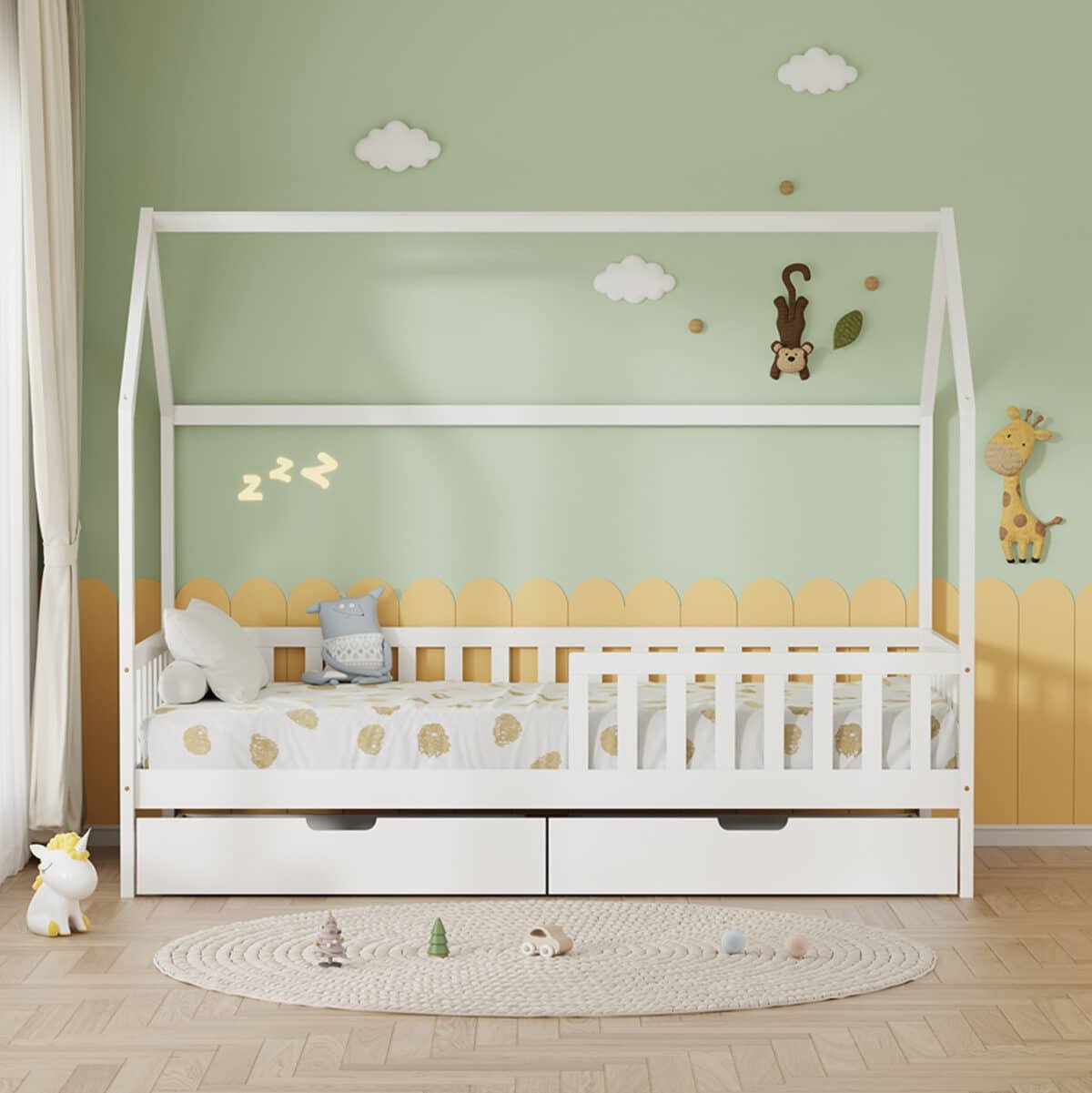 ΚΡΕΒΑΤΙ ΠΑΙΔΙΚΟ ΜΕ ΣΥΡΤΑΡΙΑ PHYLLIS HM724.03 τ.MONTESSORI ΛΕΥΚΟ 196x97x161Υεκ. - Image 4