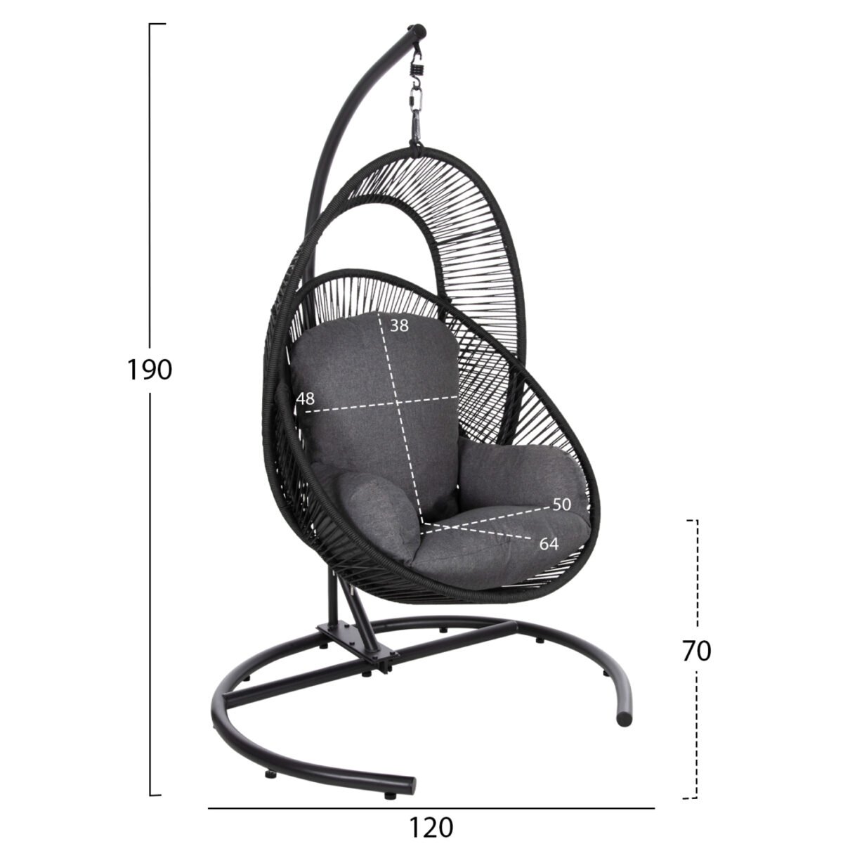 ΚΡΕΜΑΣΤΗ ΦΩΛΙΑ RULER HM6083 ΜΑΥΡΟ ΜΕΤΑΛΛΟ ΚΑΙ ΣΥΝΘ.RATTAN-ΓΚΡΙ ΜΑΞΙΛΑΡΙ 120x110x190Υ - Image 2