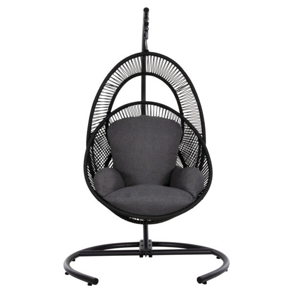 ΚΡΕΜΑΣΤΗ ΦΩΛΙΑ RULER HM6083 ΜΑΥΡΟ ΜΕΤΑΛΛΟ ΚΑΙ ΣΥΝΘ.RATTAN-ΓΚΡΙ ΜΑΞΙΛΑΡΙ 120x110x190Υ - Image 3