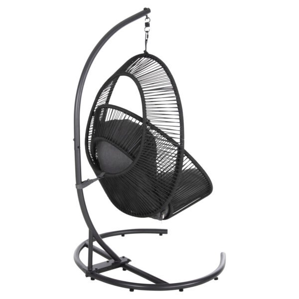 ΚΡΕΜΑΣΤΗ ΦΩΛΙΑ RULER HM6083 ΜΑΥΡΟ ΜΕΤΑΛΛΟ ΚΑΙ ΣΥΝΘ.RATTAN-ΓΚΡΙ ΜΑΞΙΛΑΡΙ 120x110x190Υ - Image 5