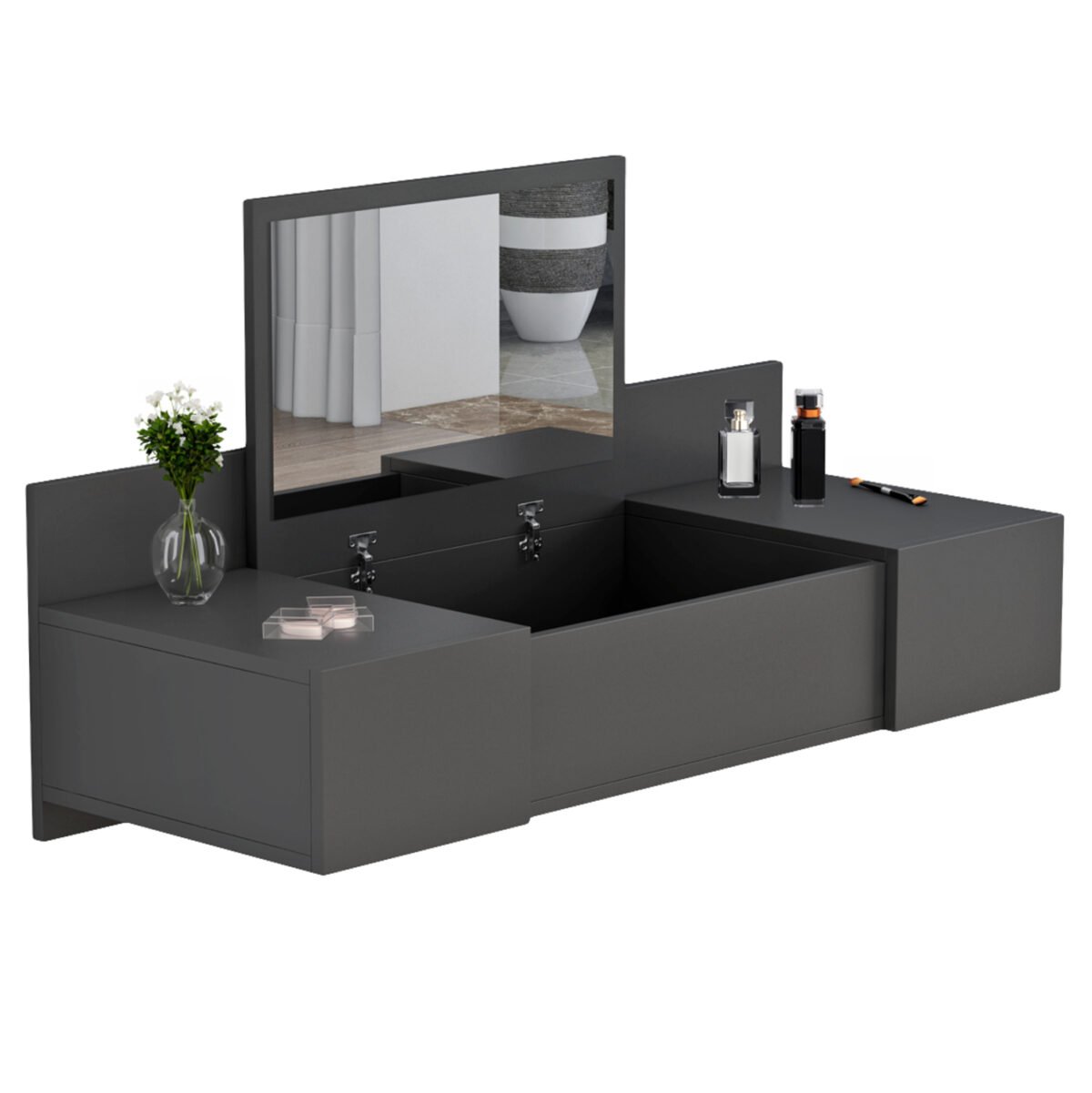 ΚΡΕΜΑΣΤΗ ΤΟΥΑΛΕΤΑ ΜΕ ΚΑΘΡΕΠΤΗ LINDE HM8960.12 ΑΝΘΡΑΚΙ ΜΕΛΑΜΙΝΗ 100x39x33Y εκ. - Image 3