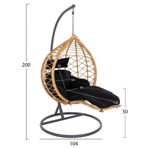 ΜΟΝΗ ΚΡΕΜΑΣΤΗ ΦΩΛΙΑ ME ΥΠΟΠΟΔΙΟ GRACIE HM5755.02 ΜΠΕΖ ΣΥΝΘ.RATTAN-ΓΚΡΙ ΜΕΤΑΛ.ΣΚΕΛΕΤΟΣ Φ104x200Υεκ - Image 2