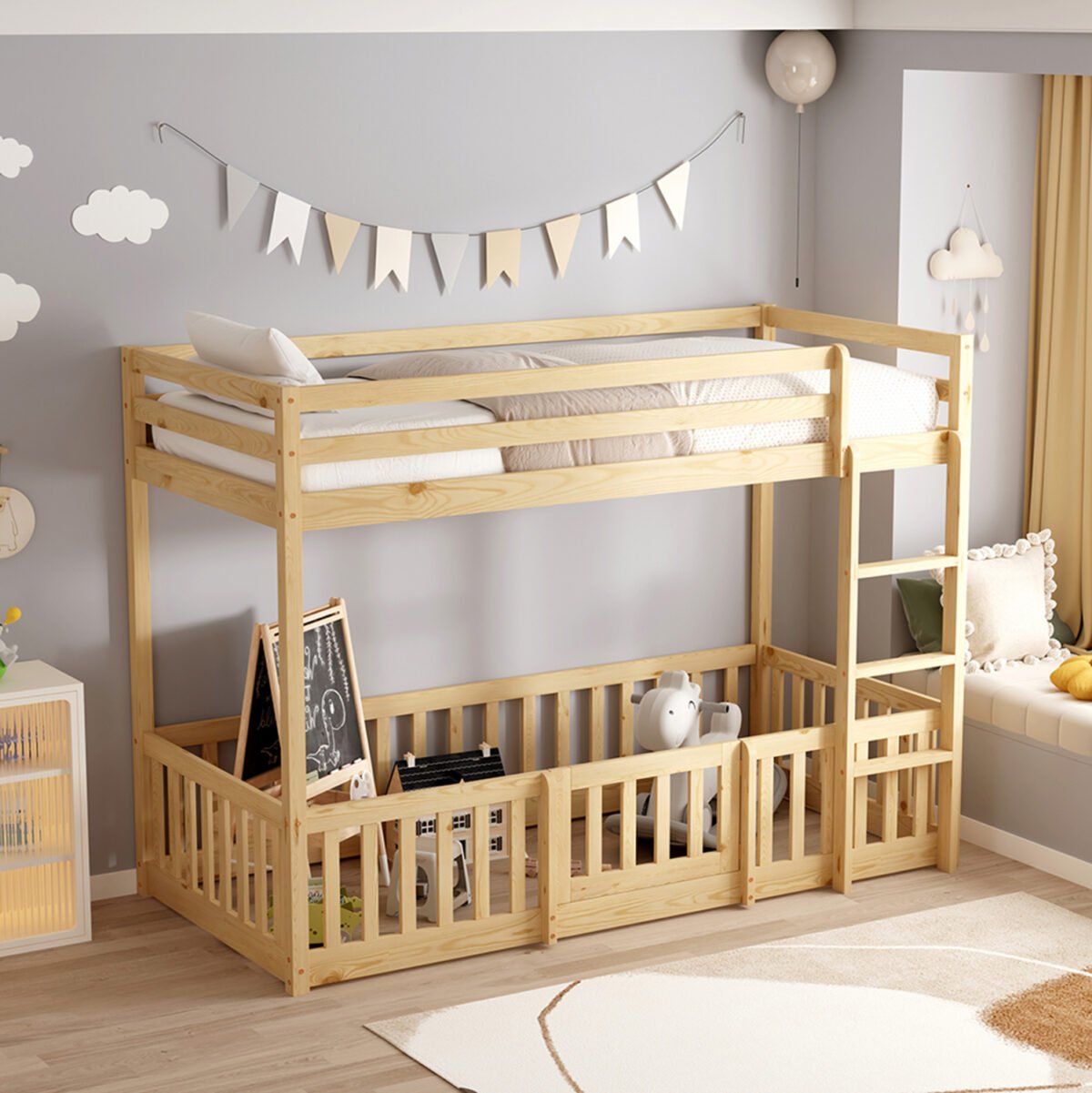 ΠΑΙΔΙΚΗ ΚΟΥΚΕΤΑ τ.MONTESSORI ΜΕ ΠΑΡΚΑΚΙ PLAYKID HM703.01 ΞΥΛΟ ΠΕΥΚΟΥ ΦΥΣΙΚΟ ΓΙΑ 190x90εκ - Image 2