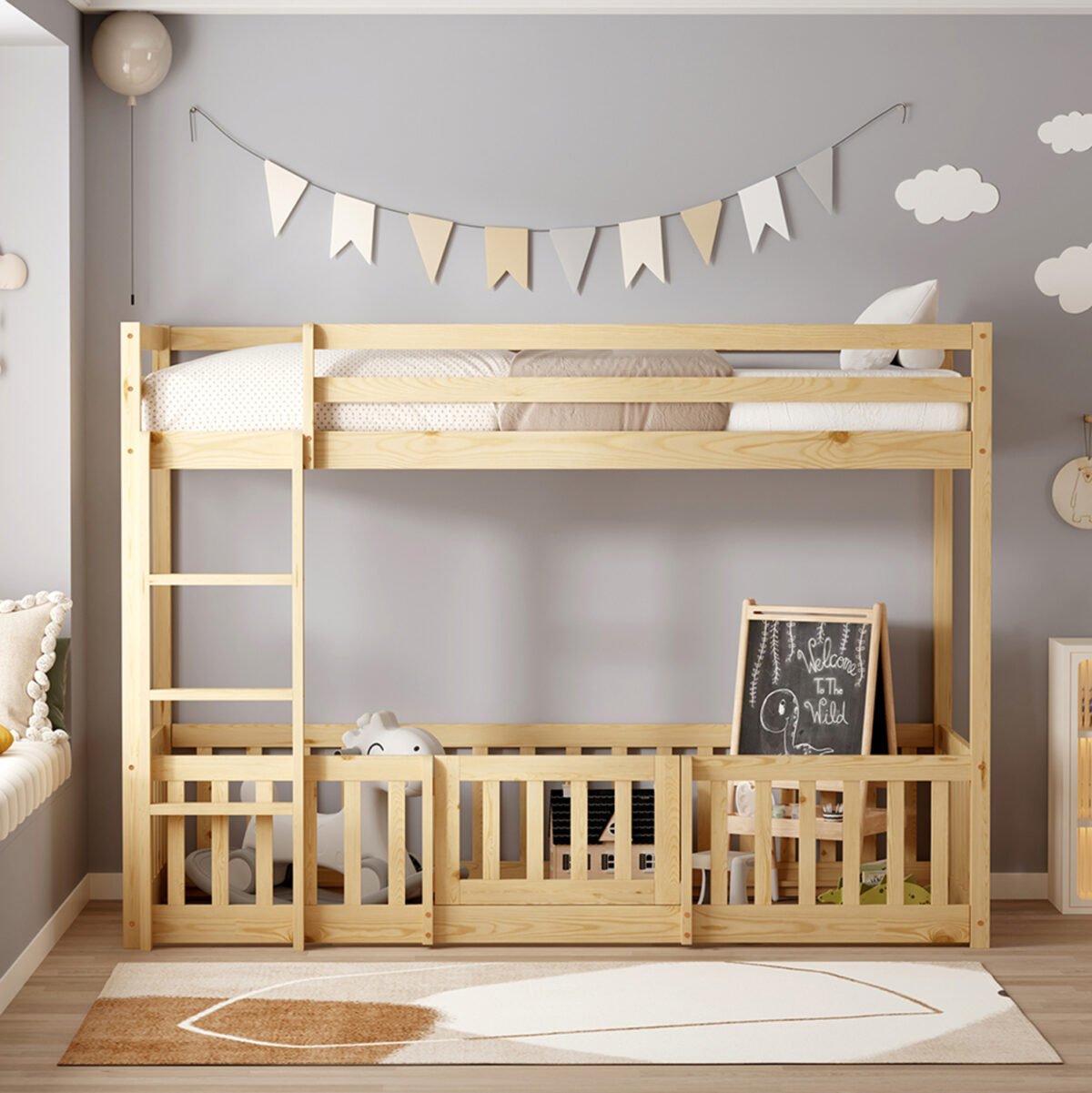 ΠΑΙΔΙΚΗ ΚΟΥΚΕΤΑ τ.MONTESSORI ΜΕ ΠΑΡΚΑΚΙ PLAYKID HM703.01 ΞΥΛΟ ΠΕΥΚΟΥ ΦΥΣΙΚΟ ΓΙΑ 190x90εκ - Image 4