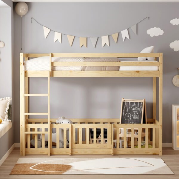 ΠΑΙΔΙΚΗ ΚΟΥΚΕΤΑ τ.MONTESSORI ΜΕ ΠΑΡΚΑΚΙ PLAYKID HM703.01 ΞΥΛΟ ΠΕΥΚΟΥ ΦΥΣΙΚΟ ΓΙΑ 190x90εκ - Image 4