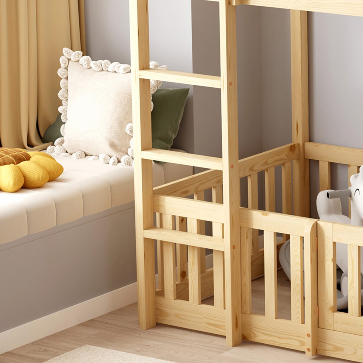 ΠΑΙΔΙΚΗ ΚΟΥΚΕΤΑ τ.MONTESSORI ΜΕ ΠΑΡΚΑΚΙ PLAYKID HM703.01 ΞΥΛΟ ΠΕΥΚΟΥ ΦΥΣΙΚΟ ΓΙΑ 190x90εκ - Image 5