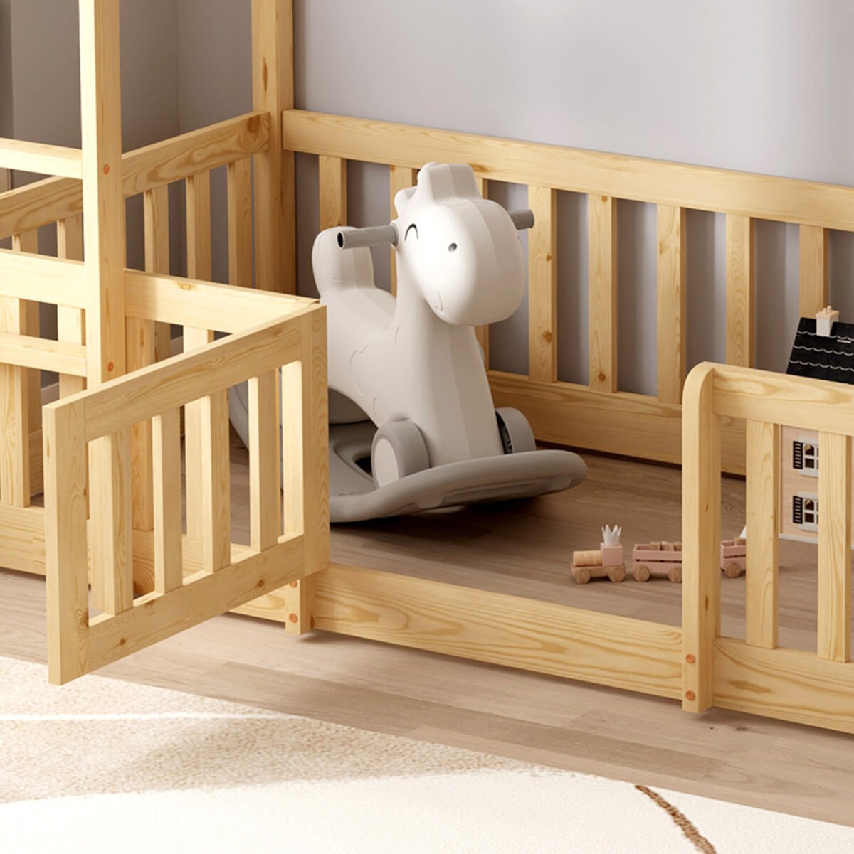 ΠΑΙΔΙΚΗ ΚΟΥΚΕΤΑ τ.MONTESSORI ΜΕ ΠΑΡΚΑΚΙ PLAYKID HM703.01 ΞΥΛΟ ΠΕΥΚΟΥ ΦΥΣΙΚΟ ΓΙΑ 190x90εκ - Image 7