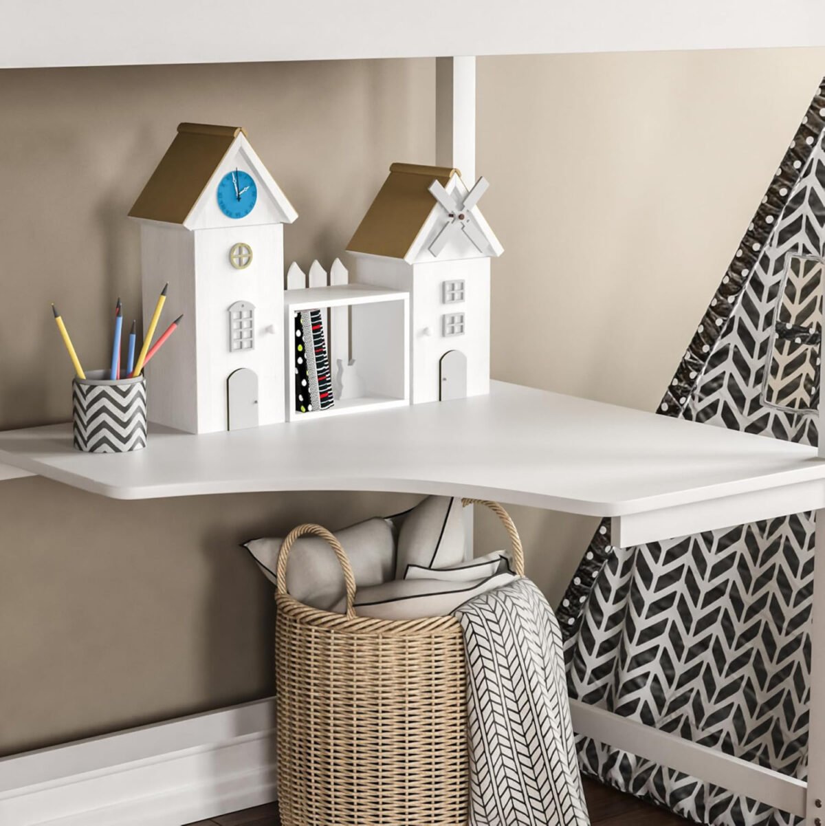 ΠΑΙΔΙΚΟ ΚΡΕΒΑΤΙ ΚΟΥΚΕΤΑ ΜΕ ΓΡΑΦΕΙΟ AKRON HM702.03 ΞΥΛΟ ΠΕΥΚΟΥ ΛΕΥΚΟ-ΣΤΡΩΜΑ 90x190εκ - Image 5