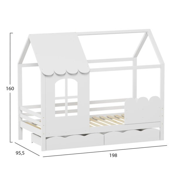 ΠΑΙΔΙΚΟ ΚΡΕΒΑΤΙ τ.MONTESSORI ΜΕ ΣΥΡΤΑΡΙΑ DOMER HM710.03 ΞΥΛΟ ΠΕΥΚΟΥ ΛΕΥΚΟ-ΣΤΡΩΜΑ 90x190εκ - Image 3