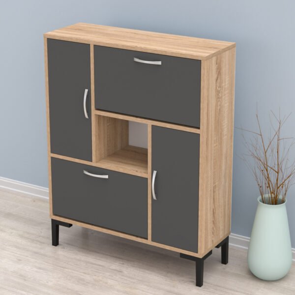 ΠΑΠΟΥΤΣΟΘΗΚΗ MEDY HM18187.01 ΜΕΛΑΜΙΝΗ ΣΕ ΑΝΘΡΑΚΙ & ΣΟΝΑΜΑ-ΜΑΥΡΑ ΠΟΔΙΑ 85x30x108.5Υ εκ. - Image 4