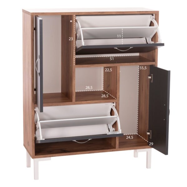 ΠΑΠΟΥΤΣΟΘΗΚΗ MEDY HM18187.02 ΜΕΛΑΜΙΝΗ ΣΕ ΦΥΣΙΚΟ & ΑΝΘΡΑΚΙ-ΜΑΥΡΑ ΠΟΔΙΑ 85x30x108.5Υεκ - Image 3