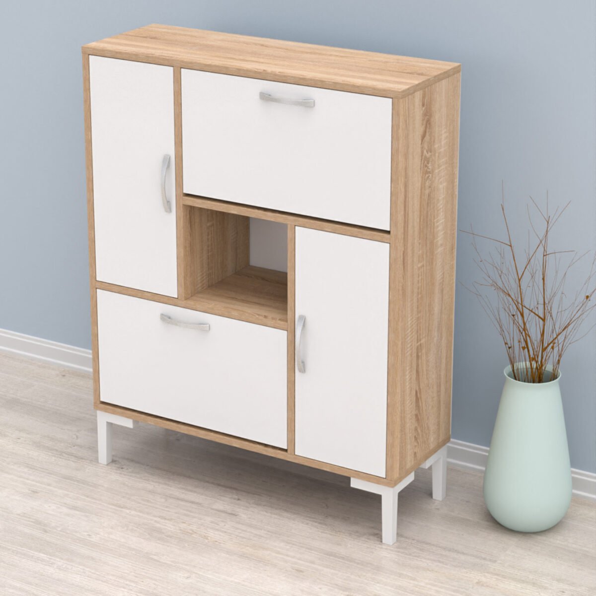 ΠΑΠΟΥΤΣΟΘΗΚΗ MEDY HM18187.04 ΜΕΛΑΜΙΝΗ ΣΕ ΛΕΥΚΟ & ΣΟΝΑΜΑ-ΛΕΥΚΑ ΠΟΔΙΑ 86,5x30x109Υεκ - Image 4