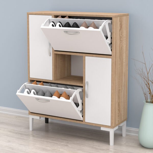 ΠΑΠΟΥΤΣΟΘΗΚΗ MEDY HM18187.04 ΜΕΛΑΜΙΝΗ ΣΕ ΛΕΥΚΟ & ΣΟΝΑΜΑ-ΛΕΥΚΑ ΠΟΔΙΑ 86,5x30x109Υεκ - Image 5