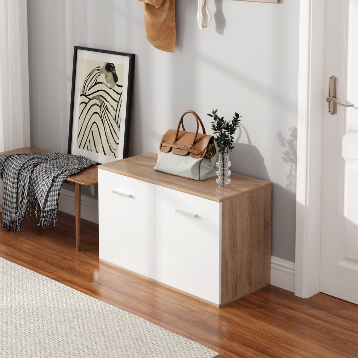 ΠΑΠΟΥΤΣΟΘΗΚΗ DIONNE HM4363 ΜΕΛΑΜΙΝΗ ΣΕ ΣΟΝΑΜΑ-ΛΕΥΚΟ 80x35x46Υεκ. - Image 5