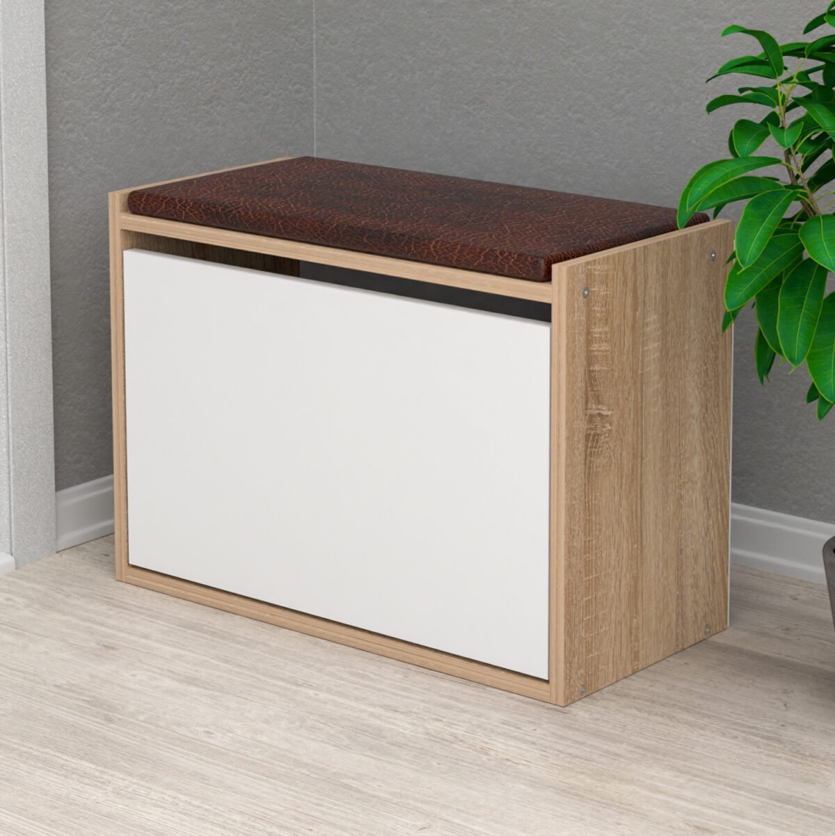 ΠΑΠΟΥΤΣΟΘΗΚΗ ΜΕ ΚΑΘΙΣΜΑ VIDAL HM18190.01 ΜΕΛΑΜΙΝΗ ΣΕ ΣΟΝΑΜΑ-ΛΕΥΚΟ 60x30x45Υεκ. - Image 3