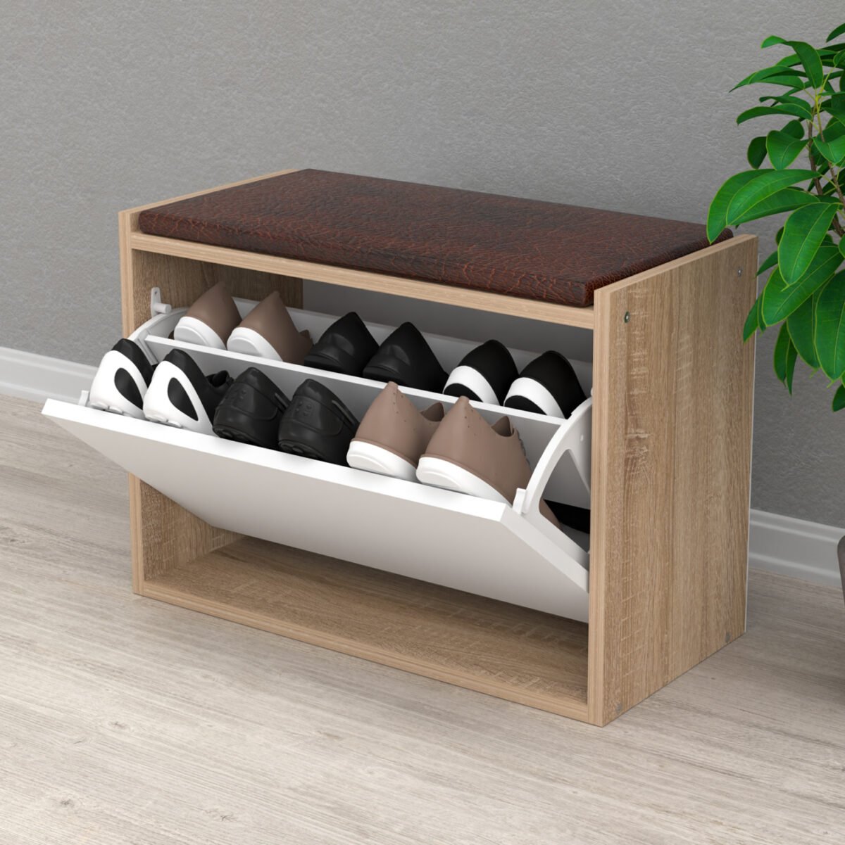 ΠΑΠΟΥΤΣΟΘΗΚΗ ΜΕ ΚΑΘΙΣΜΑ VIDAL HM18190.01 ΜΕΛΑΜΙΝΗ ΣΕ ΣΟΝΑΜΑ-ΛΕΥΚΟ 60x30x45Υεκ. - Image 5