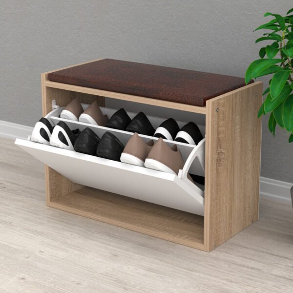 ΠΑΠΟΥΤΣΟΘΗΚΗ ΜΕ ΚΑΘΙΣΜΑ VIDAL HM18190.01 ΜΕΛΑΜΙΝΗ ΣΕ ΣΟΝΑΜΑ-ΛΕΥΚΟ 60x30x45Υεκ. - Image 5