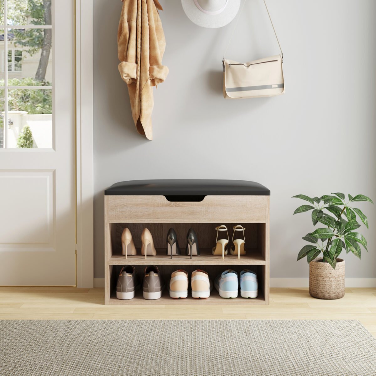 ΠΑΠΟΥΤΣΟΘΗΚΗ ΜΕ ΚΑΘΙΣΜΑ ROMIR HM2477.01 ΜΕΛΑΜΙΝΗ ΣΕ ΣΟΝΑΜΑ-ΚΑΘΙΣΜΑ ΚΑΦΕ 60x30x44Υ - Image 4