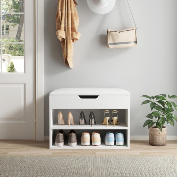 ΠΑΠΟΥΤΣΟΘΗΚΗ ΜΕ ΚΑΘΙΣΜΑ ROMIR HM2477.03 ΜΕΛΑΜΙΝΗ ΣΕ ΛΕΥΚΟ-ΚΑΘΙΣΜΑ ΛΕΥΚΟ 60x30x44Υ - Image 5