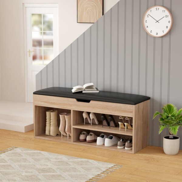 ΠΑΠΟΥΤΣΟΘΗΚΗ ΜΕ ΚΑΘΙΣΜΑ ROMIR HM2478.01 ΜΕΛΑΜΙΝΗ ΣΟΝΑΜΑ-ΚΑΘΙΣΜΑ PU ΚΑΦΕ 100x30x44Υ - Image 3