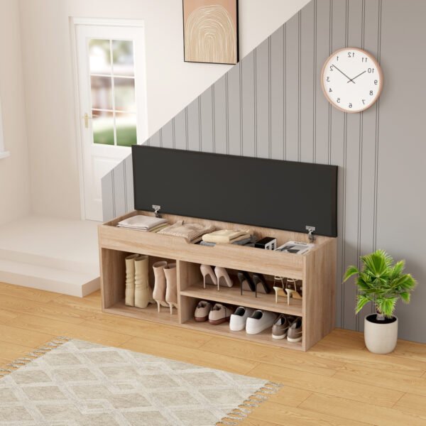 ΠΑΠΟΥΤΣΟΘΗΚΗ ΜΕ ΚΑΘΙΣΜΑ ROMIR HM2478.01 ΜΕΛΑΜΙΝΗ ΣΟΝΑΜΑ-ΚΑΘΙΣΜΑ PU ΚΑΦΕ 100x30x44Υ - Image 4