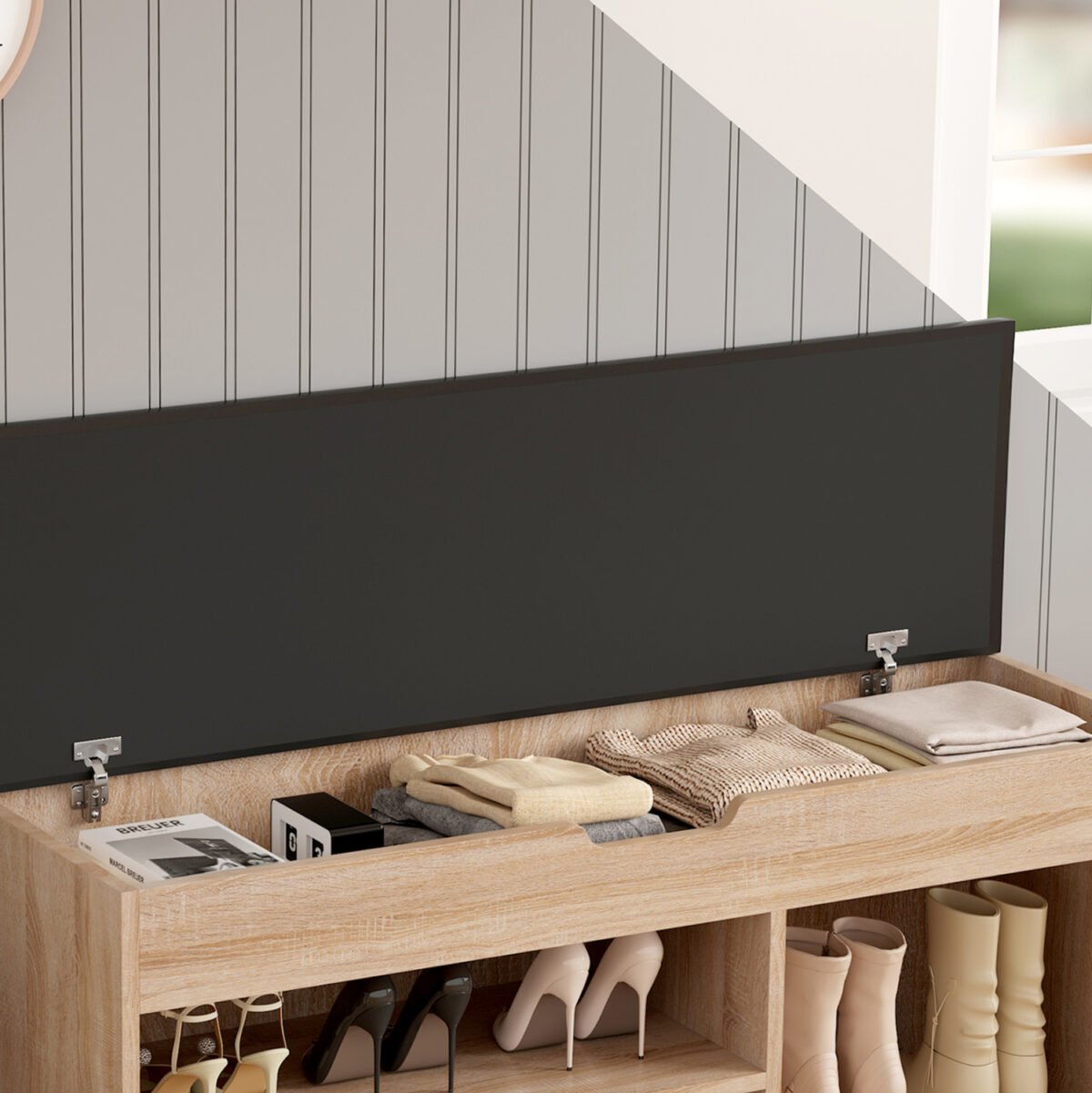 ΠΑΠΟΥΤΣΟΘΗΚΗ ΜΕ ΚΑΘΙΣΜΑ ROMIR HM2478.01 ΜΕΛΑΜΙΝΗ ΣΟΝΑΜΑ-ΚΑΘΙΣΜΑ PU ΚΑΦΕ 100x30x44Υ - Image 6