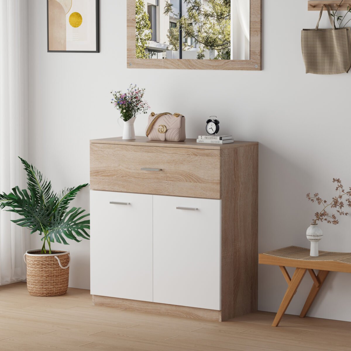 ΠΑΠΟΥΤΣΟΘΗΚΗ ΜΕ ΣΥΡΤΑΡΙ DIONNE HM4362 ΜΕΛΑΜΙΝΗ ΣΕ ΣΟΝΑΜΑ-ΛΕΥΚΟ 80x35x84Υεκ - Image 5