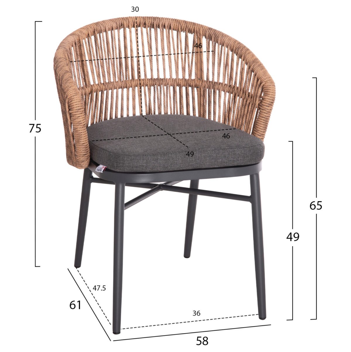ΠΟΛΥΘΡΟΝΑ ΑΛΟΥΜΙΝΙΟΥ ORIN HM6265.01 ΣΚΟΥΡΟ ΓΚΡΙ- P.E.RATTAN ΣΕ ΦΥΣΙΚΟ 58x61x75Υεκ. - Image 2