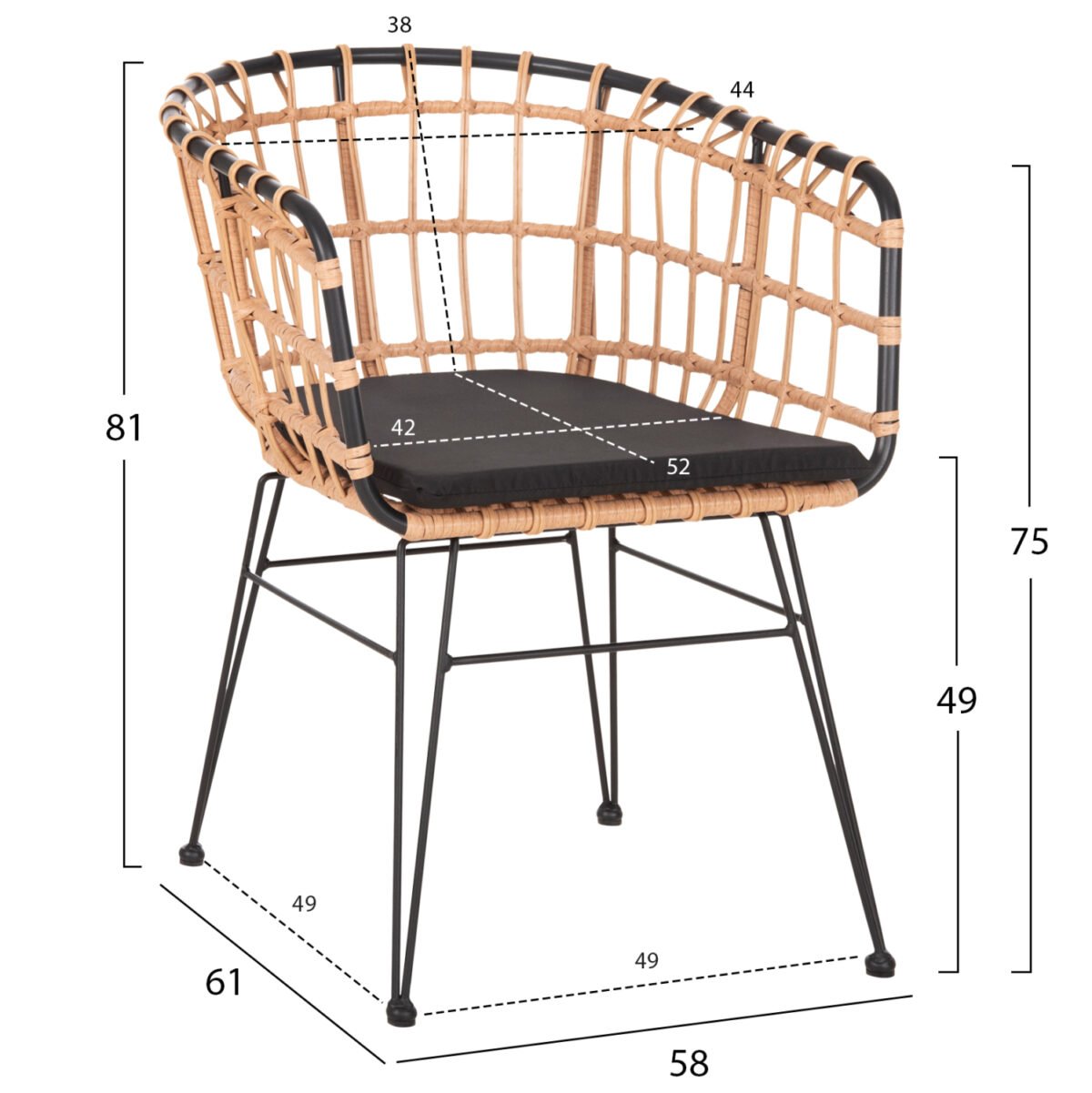 ΠΟΛΥΘΡΟΝΑ ΕΞ.ΧΩΡΟΥ ALLEGRA HM5456.11 ΜΕΤΑΛΛΟ&ΜΑΞΙΛΑΡΙ ΜΑΥΡΟ-WICKER ΜΠΕΖ 58x61x81Y - Image 2