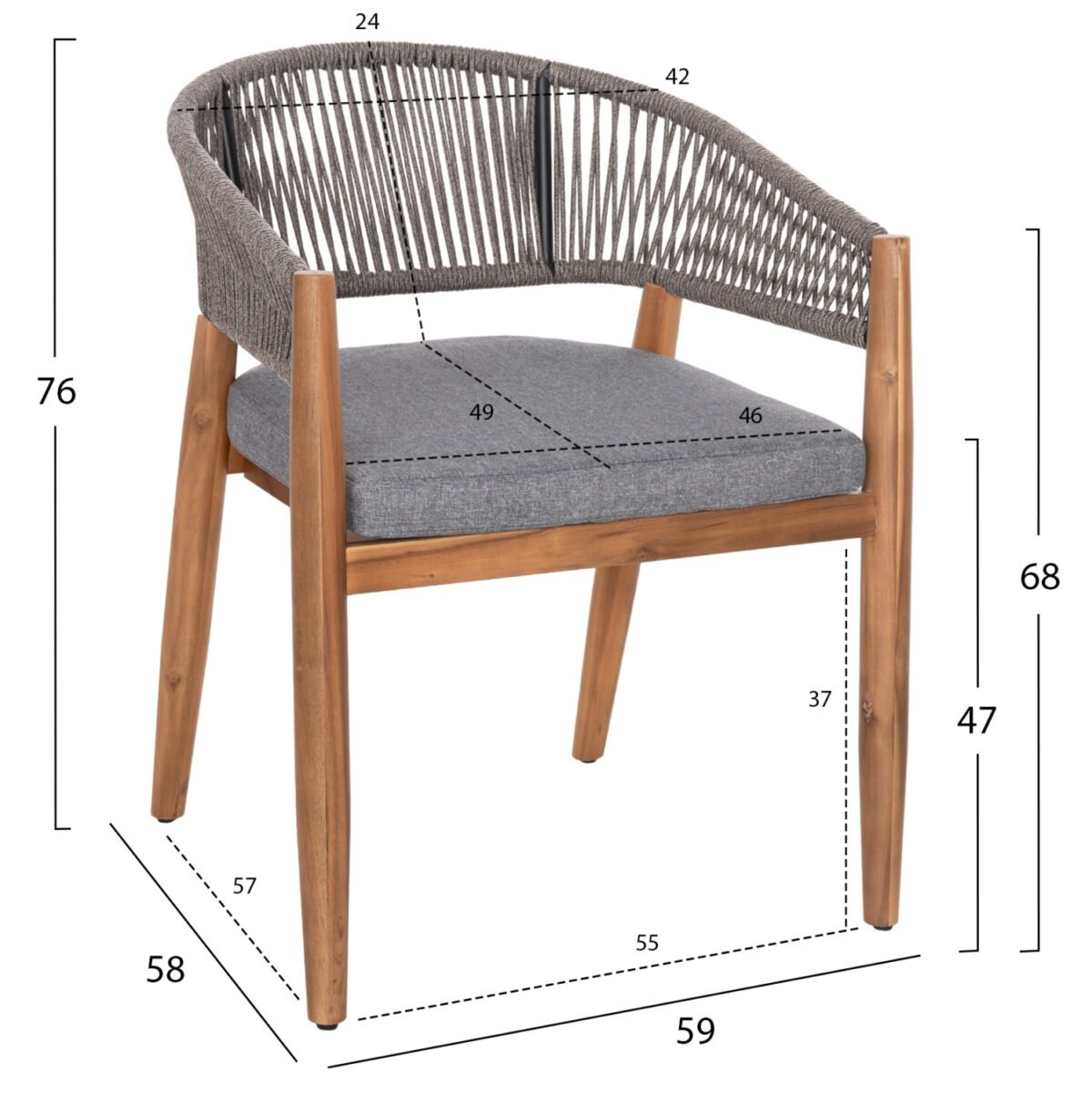 ΠΟΛΥΘΡΟΝΑ NAVAN HM6135.01 ΞΥΛΟ ΑΚΑΚΙΑΣ ΦΥΣΙΚΟ-ΣΧΟΙΝΙ NYLON ΓΚΡΙ 59x58x76Υεκ. - Image 2