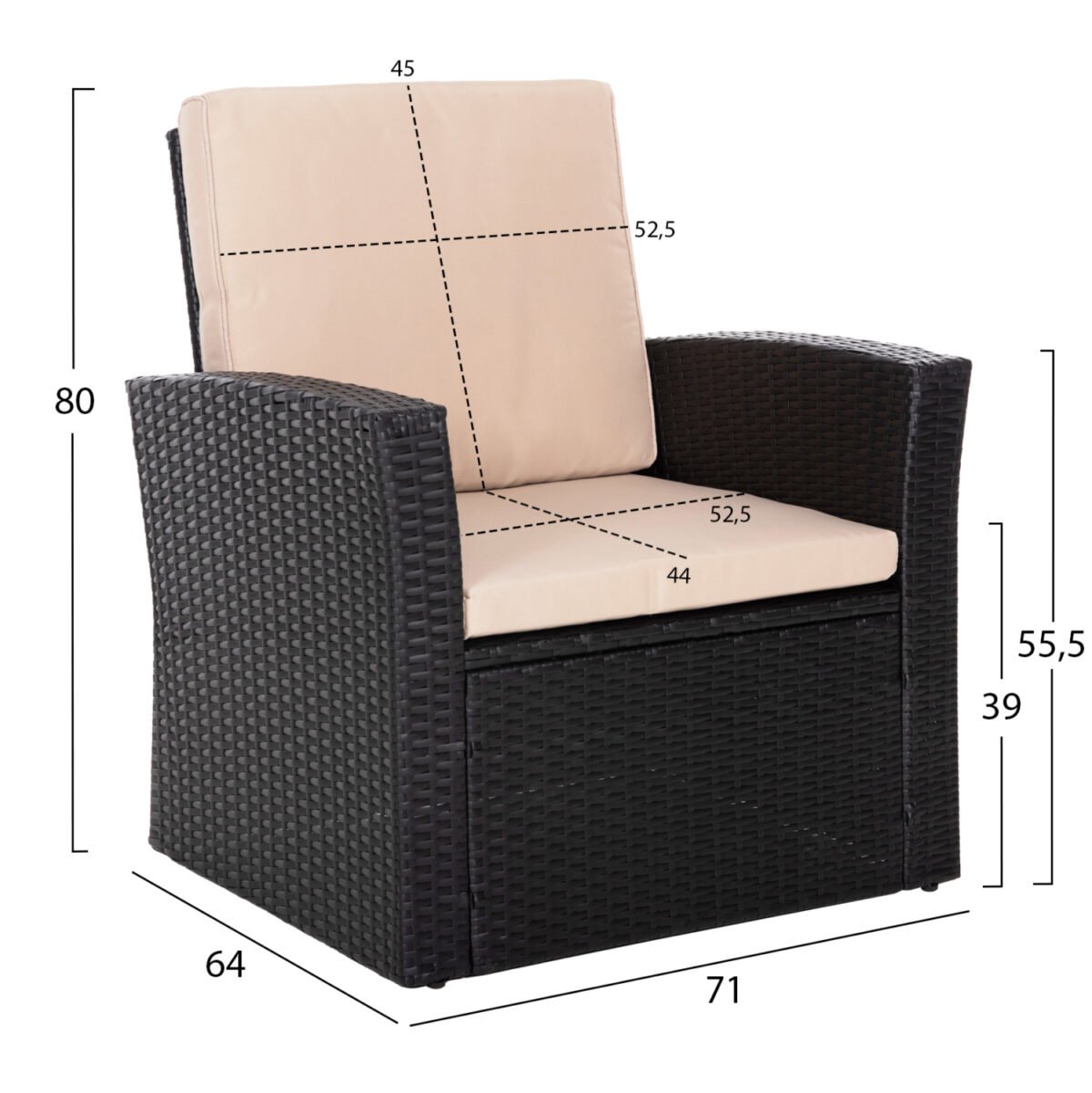 ΣΑΛΟΝΙ ΕΞ.ΧΩΡΟΥ 4ΤΜΧ THORE HM5978 ΣΥΝΘ. RATTAN ΜΑΥΡΟ-ΜΠΕΖ ΜΑΞΙΛΑΡΙΑ - Image 3