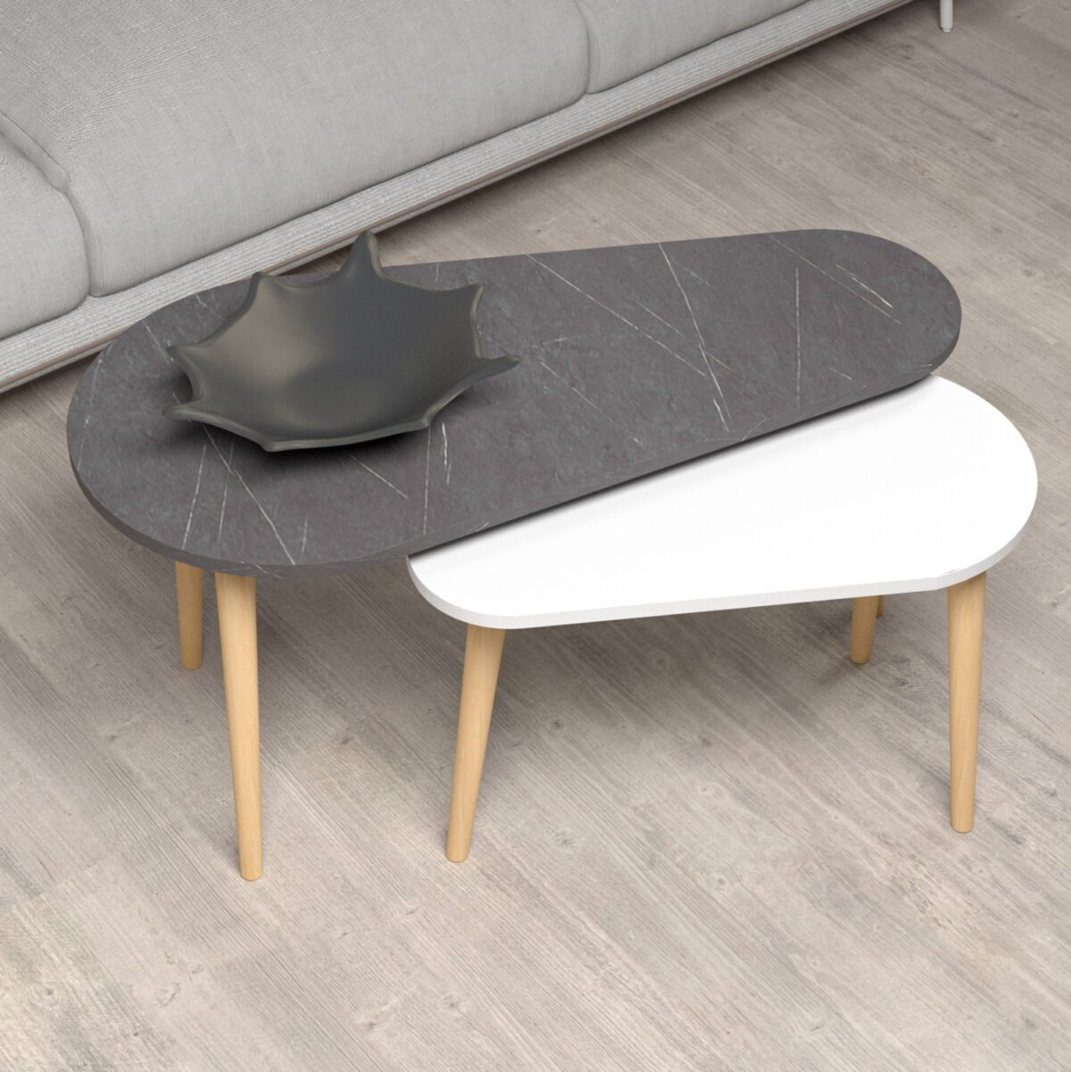 ΣΕΤ 2ΤΜΧ ΤΡΑΠΕΖΙΑ ΣΑΛΟΝΙΟΥ APRILIA HM18179.01 ΜΕΛΑΜΙΝΗ ΜΑΥΡΟ ΜΑΡΜΑΡΟ-ΛΕΥΚΟ 95x47x47Υεκ - Image 3