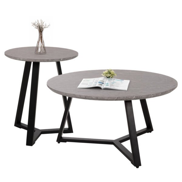 ΣΕΤ 2ΤΜΧ ΤΡΑΠΕΖΙΑ ΣΑΛΟΝΙΟΥ ROCKET HM21090.01 MDF ΓΚΡΙ ΜΑΡΜΑΡΟ Φ80εκ & Φ45εκ