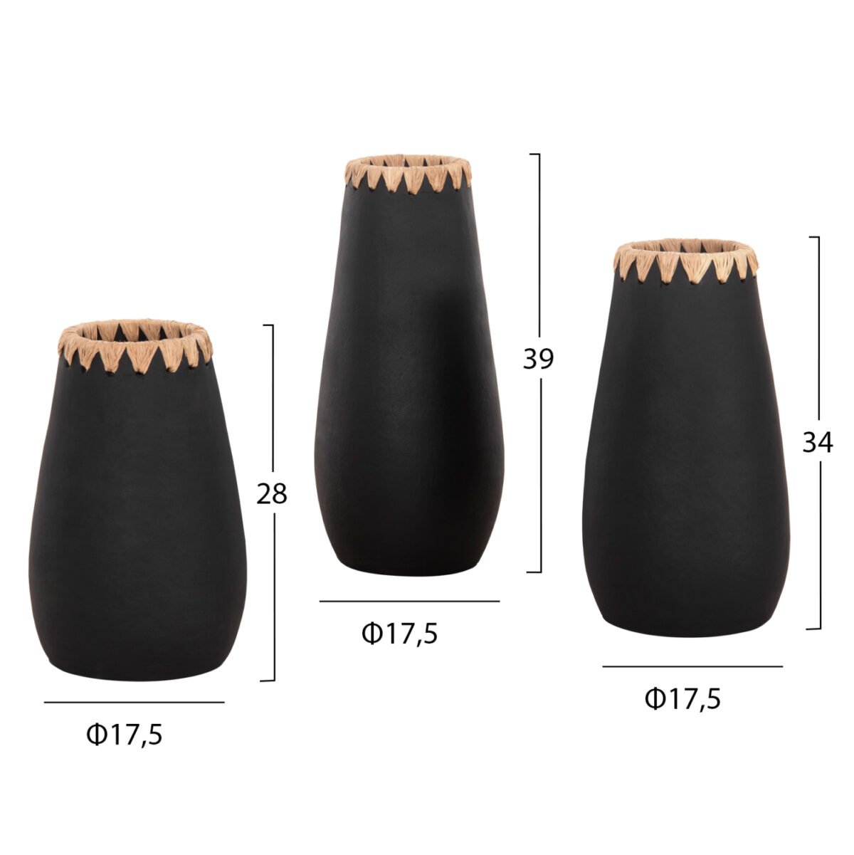 ΣΕΤ 3ΤΜΧ ΔΙΑΚΟΣΜΗΤΙΚΑ ΒΑΖΑ HM4372 ΤΕΡΑΚΟΤΑ ΣΕ ΜΑΥΡΟ ΜΕ ΠΛΕΞΗ ΨΑΘΑΣ ΣΤΟ ΣΤΟΜΙΟ - Image 2