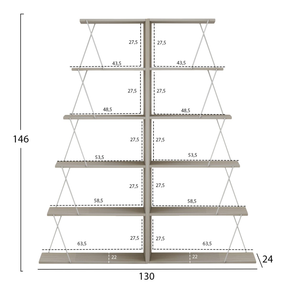 ΣΕΤ ΒΙΒΛΙΟΘΗΚΕΣ 2ΤΜΧ MINI TARS HM11772.11 ΜΕΛΑΜΙΝΗ SONAMA-ΛΕΥΚΟ 65x24x146Υεκ.(x2) - Image 2