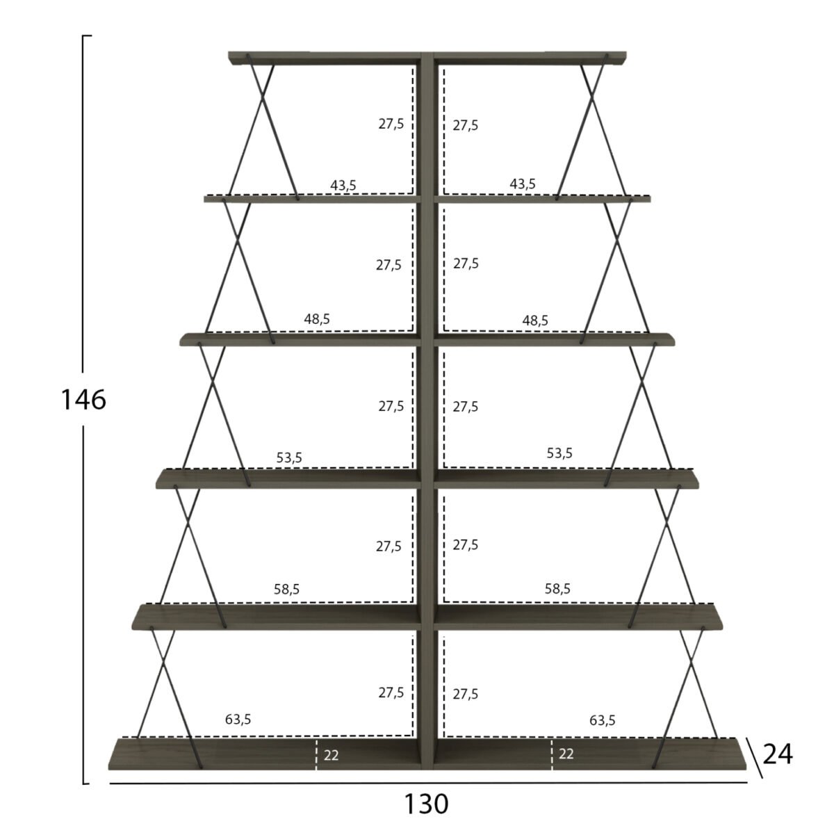 ΣΕΤ ΒΙΒΛΙΟΘΗΚΕΣ 2ΤΜΧ MINI TARS HM11772.13 ΜΕΛΑΜΙΝΗ OLIVE GREY-ΜΑΥΡΕΣ ΒΕΡΓΕΣ 65x24x146Υεκ.(x2) - Image 2