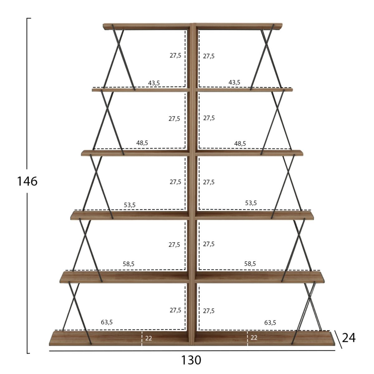ΣΕΤ ΒΙΒΛΙΟΘΗΚΕΣ 2ΤΜΧ MINI TARS HM11772.14 ΜΕΛΑΜΙΝΗ ΦΥΣΙΚΟ OAK-ΜΑΥΡΟ 65x24x146Υεκ.(x2) - Image 2