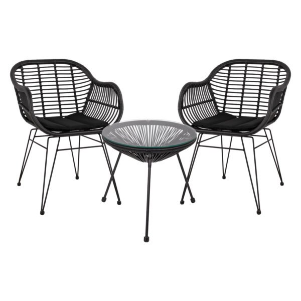 ΣΕΤ ΤΡΑΠΕΖΑΡΙΑΣ 3ΤΜΧ HM11871 ΜΕΤΑΛΛΟ & RATTAN ΣΕ ΜΑΥΡΟ ΧΡΩΜΑ