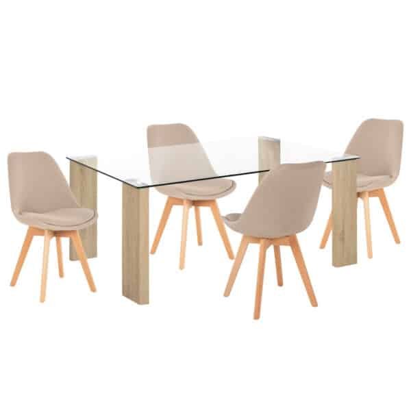 ΣΕΤ ΤΡΑΠΕΖΑΡΙΑΣ 5ΤΜΧ MORGAN HM21269.02 ΤΡΑΠΕΖΙ & 4 ΚΑΡΕΚΛΕΣ - ΜΠΕΖ ΥΦΑΣΜΑ