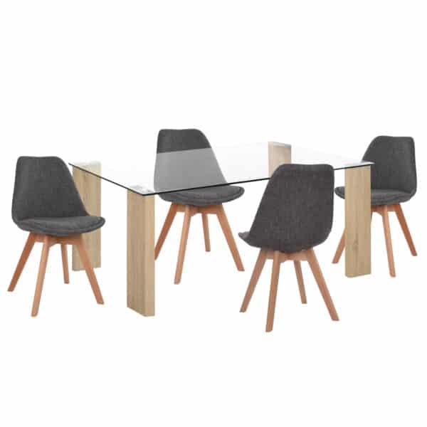 ΣΕΤ ΤΡΑΠΕΖΑΡΙΑΣ 5ΤΜΧ MORGAN HM21269.03 ΤΡΑΠΕΖΙ & 4 ΚΑΡΕΚΛΕΣ - ΓΚΡΙ ΥΦΑΣΜΑ