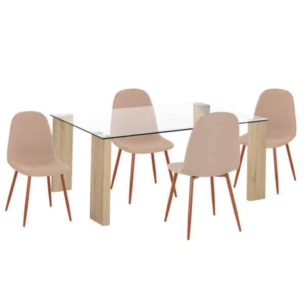 ΣΕΤ ΤΡΑΠΕΖΑΡΙΑΣ 5ΤΜΧ LEOMOR HM21270.01 ΤΡΑΠΕΖΙ & 4 ΚΑΡΕΚΛΕΣ - ΜΠΕΖ ΥΦΑΣΜΑ