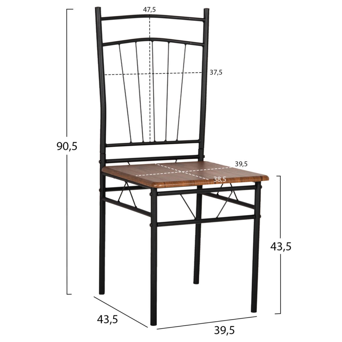 ΣΕΤ ΤΡΑΠΕΖΑΡΙΑΣ 5ΤΜΧ PEARY HM9416.11 ΜΕΤΑΛΛΟ ΜΑΥΡΟ-MDF ΚΑΡΥΔΙ 110x60x74Yεκ. - Image 2