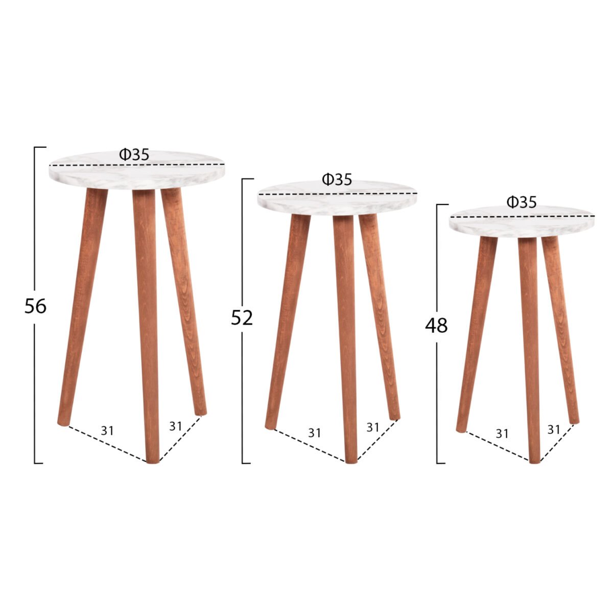 ΣΕΤ ΤΡΑΠΕΖΙ ΣΑΛΟΝΙΟΥ & 3 ΒΟΗΘ.ΤΡΑΠΕΖΙΑ VITAL HM18180.03 ΜΕΛΑΜΙΝΗ ΛΕΥΚΟ ΜΑΡΜΑΡΟ-ΚΑΡΥΔΙ ΠΟΔΙΑ - Image 2