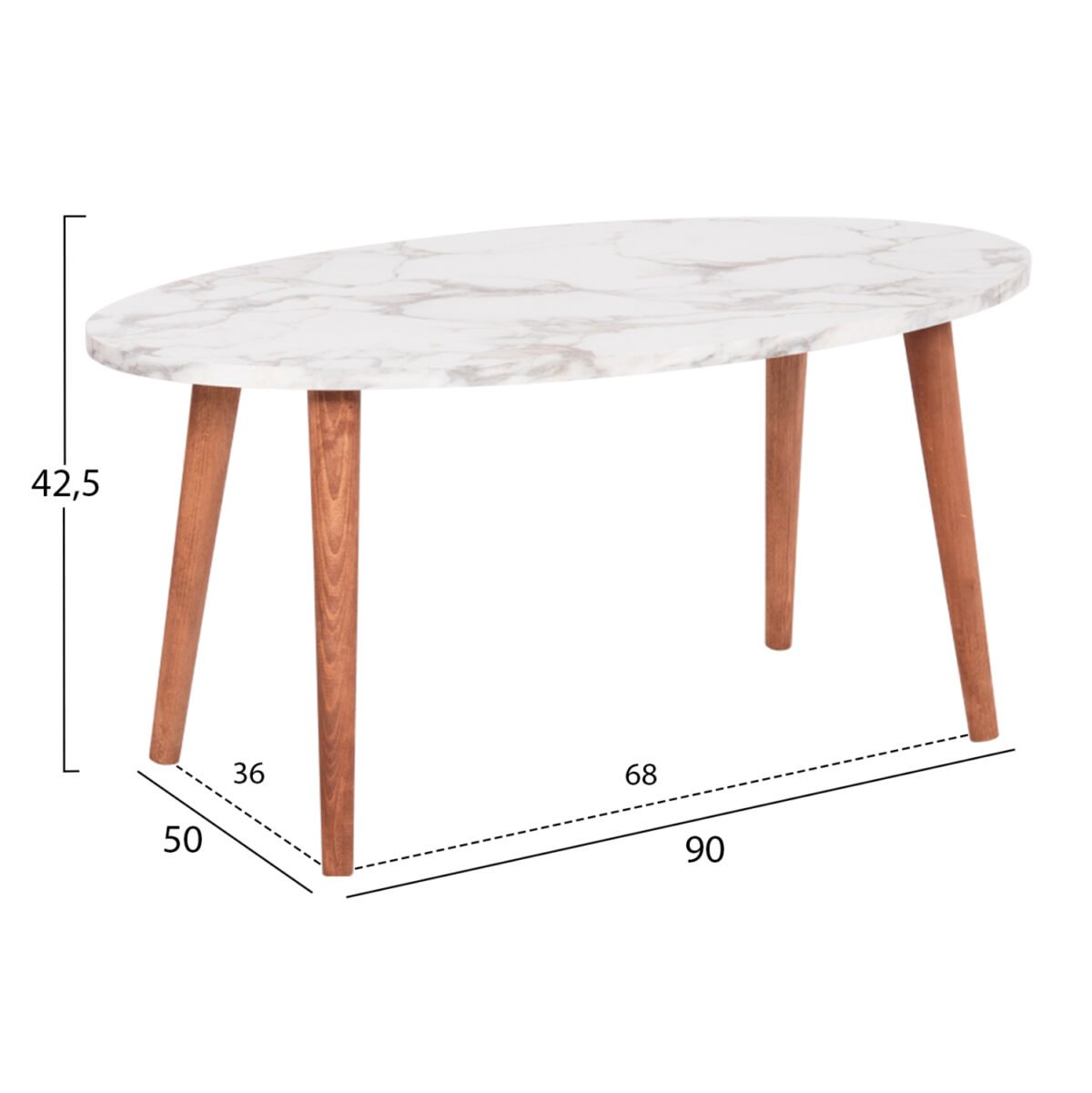 ΣΕΤ ΤΡΑΠΕΖΙ ΣΑΛΟΝΙΟΥ & 3 ΒΟΗΘ.ΤΡΑΠΕΖΙΑ VITAL HM18180.03 ΜΕΛΑΜΙΝΗ ΛΕΥΚΟ ΜΑΡΜΑΡΟ-ΚΑΡΥΔΙ ΠΟΔΙΑ - Image 3