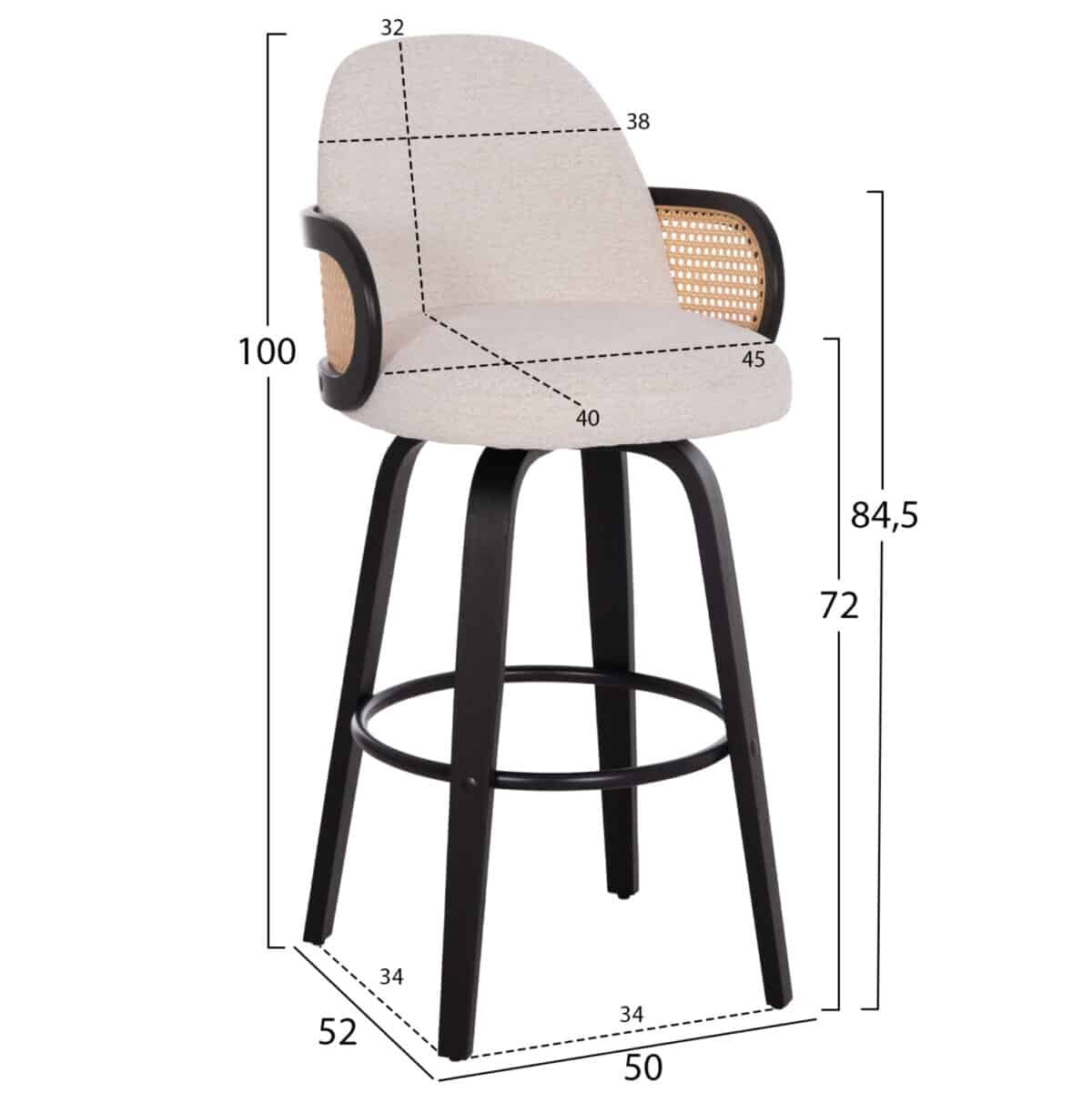 ΣΚΑΜΠΟ ΜΠΑΡ ΠΕΡΙΣΤΡΕΦΟΜΕΝΟ BECKER HM18251.02 PLYWOOD ΜΑΥΡΟ--ΕΚΡΟΥ ΥΦΑΣΜΑ 50x52x100Υ - Image 2