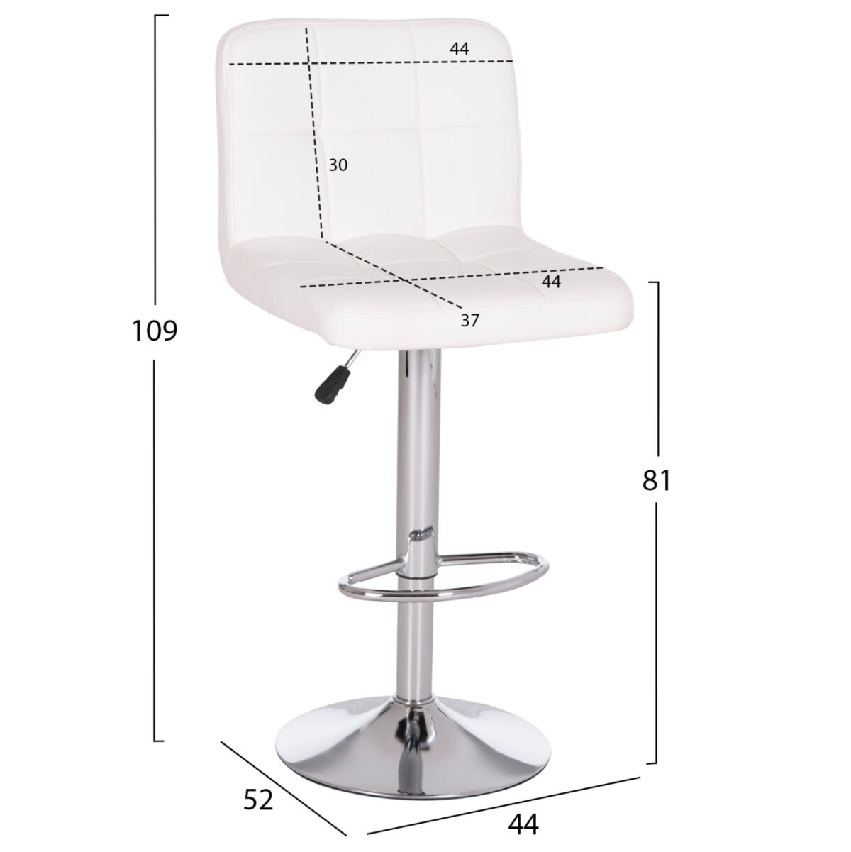 ΣΚΑΜΠΟ ΜΠΑΡ ΠΕΡΙΣΤΡΕΦΟΜΕΝΟ DIANA HM202.22 ΛΕΥΚΟ PU--ΜΕΤΑΛΛΟ ΧΡΩΜΙΟ 44x52x109Υεκ. - Image 2