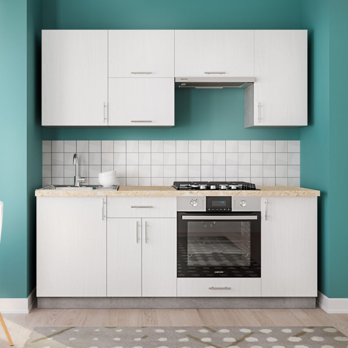 ΣΥΝΘΕΣΗ ΚΟΥΖΙΝΑΣ ΜΕΛΑΜΙΝΗ ΛΕΥΚΗ-ΠΑΓΚΟΣ ΟΨΗ ΜΠΕΖ ΜΑΡΜΑΡΟ 200x47x84,8Υεκ.HM2470.02 - Image 3